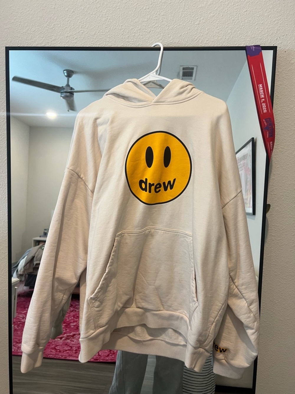 drew house Cream Crewneck Sweatshirt with Yellow Smiley Logo